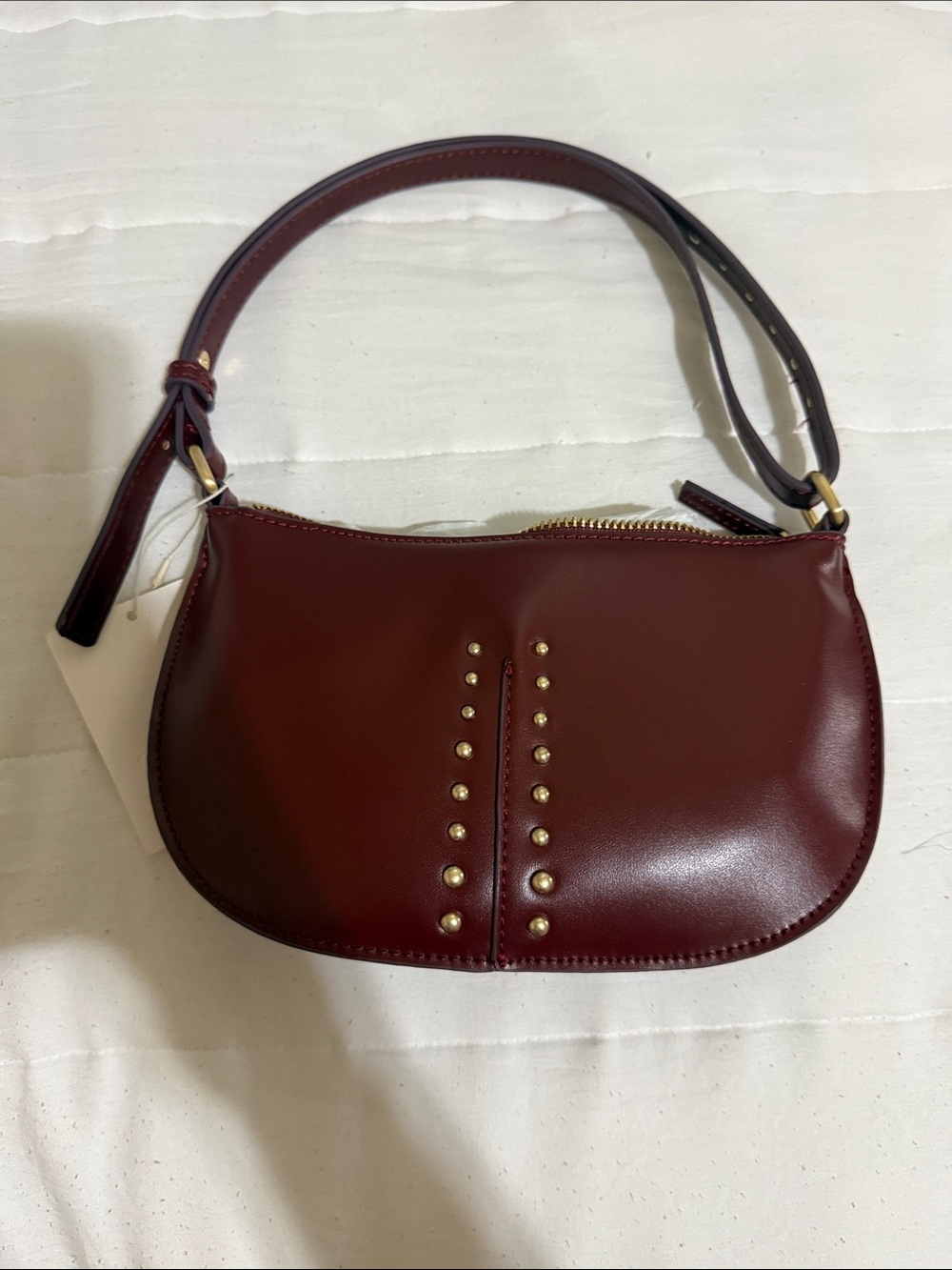 Zara Burgundy Shoulder Bag with Gold Studs